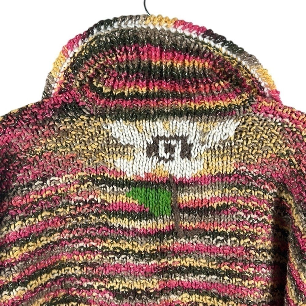 Boho Tight Hand Knit Wool Floral Trim Button Down Sweater Cardigan Coat Size XL - Picture 4 of 7
